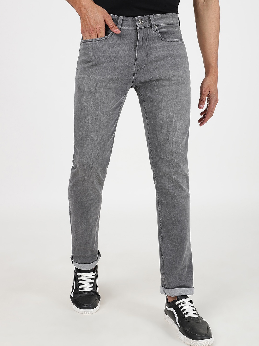 

JADE BLUE Men Straight Fit Heavy Fade Stretchable Jeans, Grey