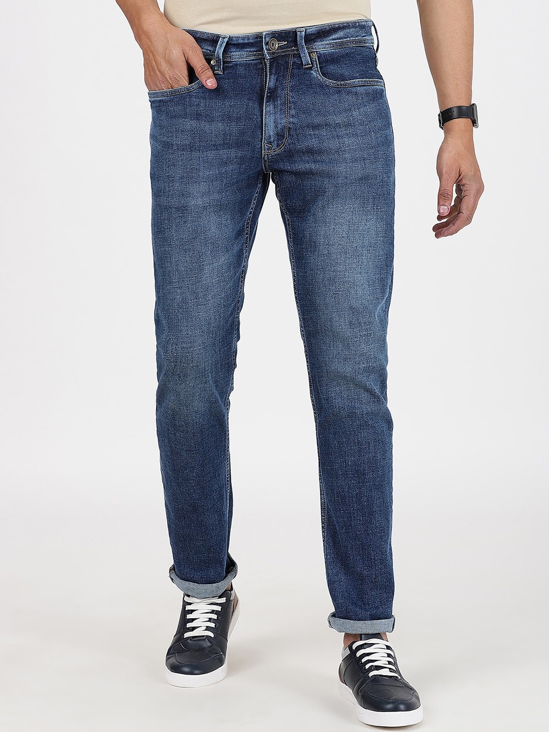 

JADE BLUE Men Straight Fit Heavy Fade Clean Look Stretchable Jeans