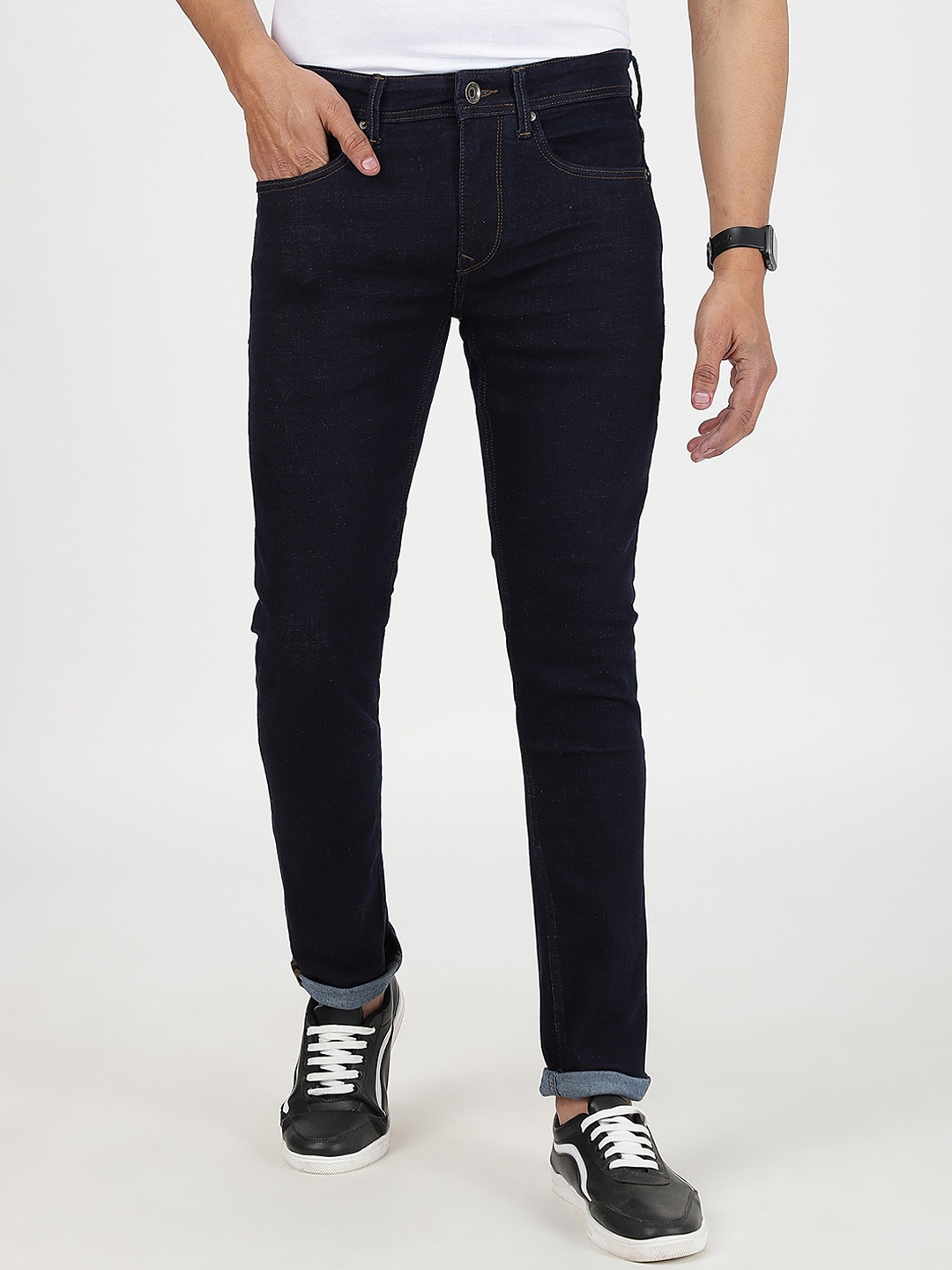 

JADE BLUE Men Clean Look Slim Fit Stretchable Jeans, Navy blue