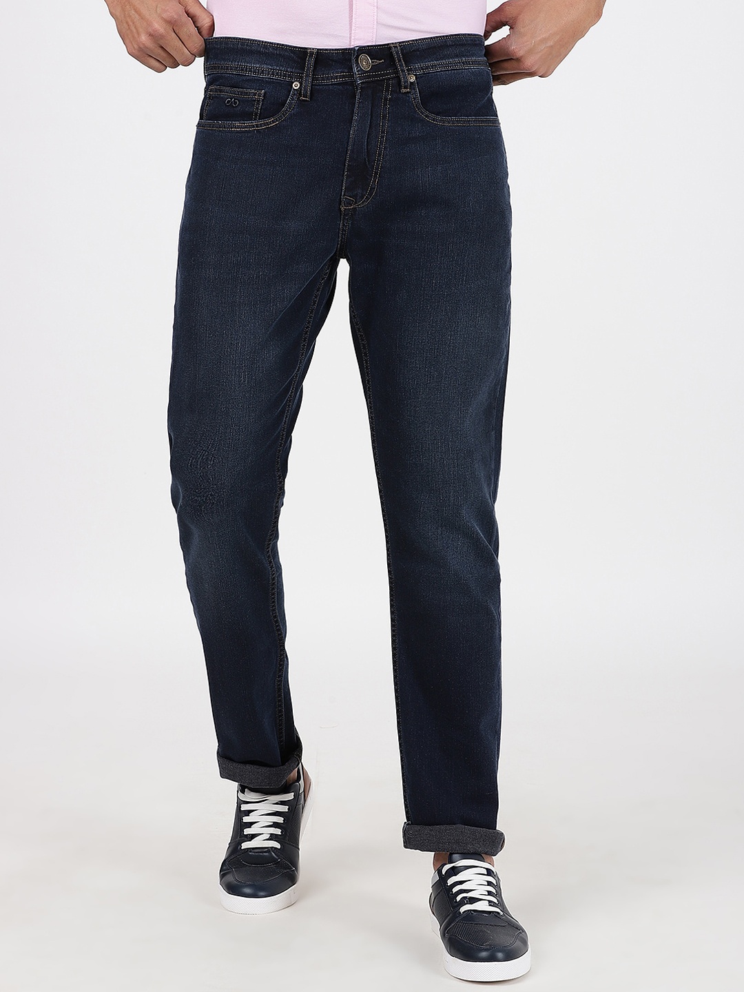 

JADE BLUE Men Straight Fit Mid-Rise Clean Look Cotton Jeans, Navy blue