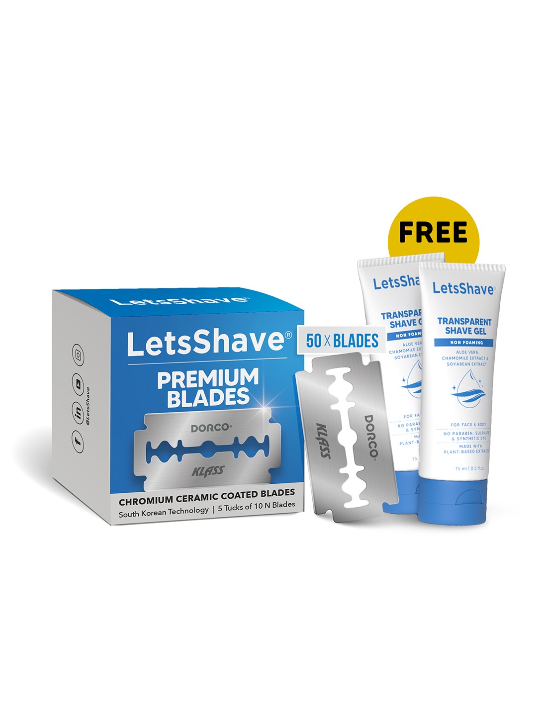 

LetsShave Chromium Ceramic Coated Premium Blades - 50-Pcs, Blue