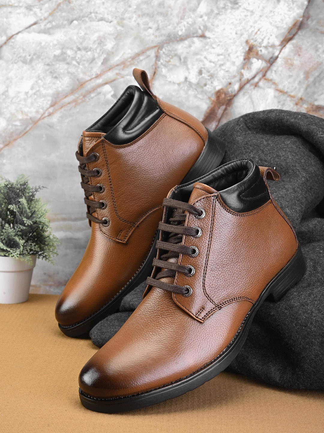 

pelle albero Men Leather Lace-Up Regular Boots, Tan