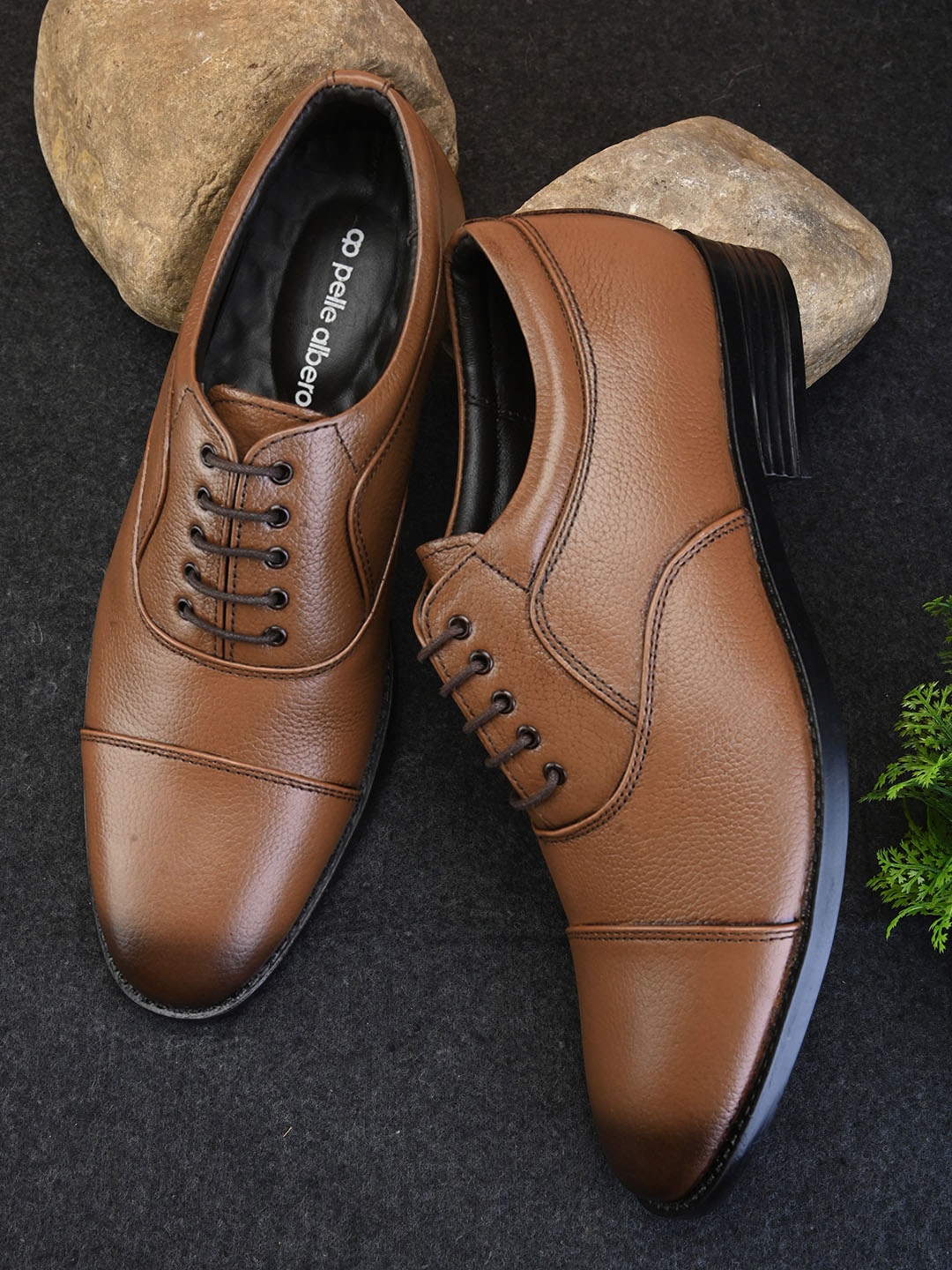 

pelle albero Men Leather Lace-Up Formal Oxford, Tan