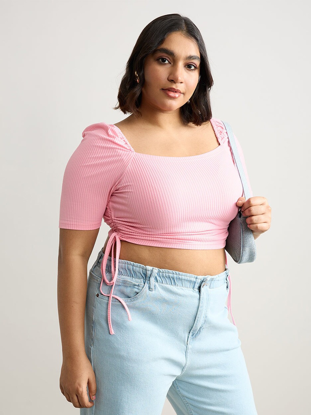 

FREAKINS Square Neck Cotton Crop Top, Pink