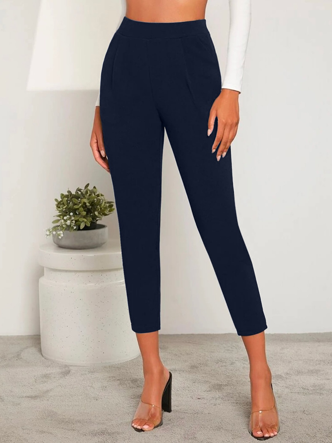 

Dream Beauty Fashion Women Easy Wash Pleated Cropped Trouser, Navy blue