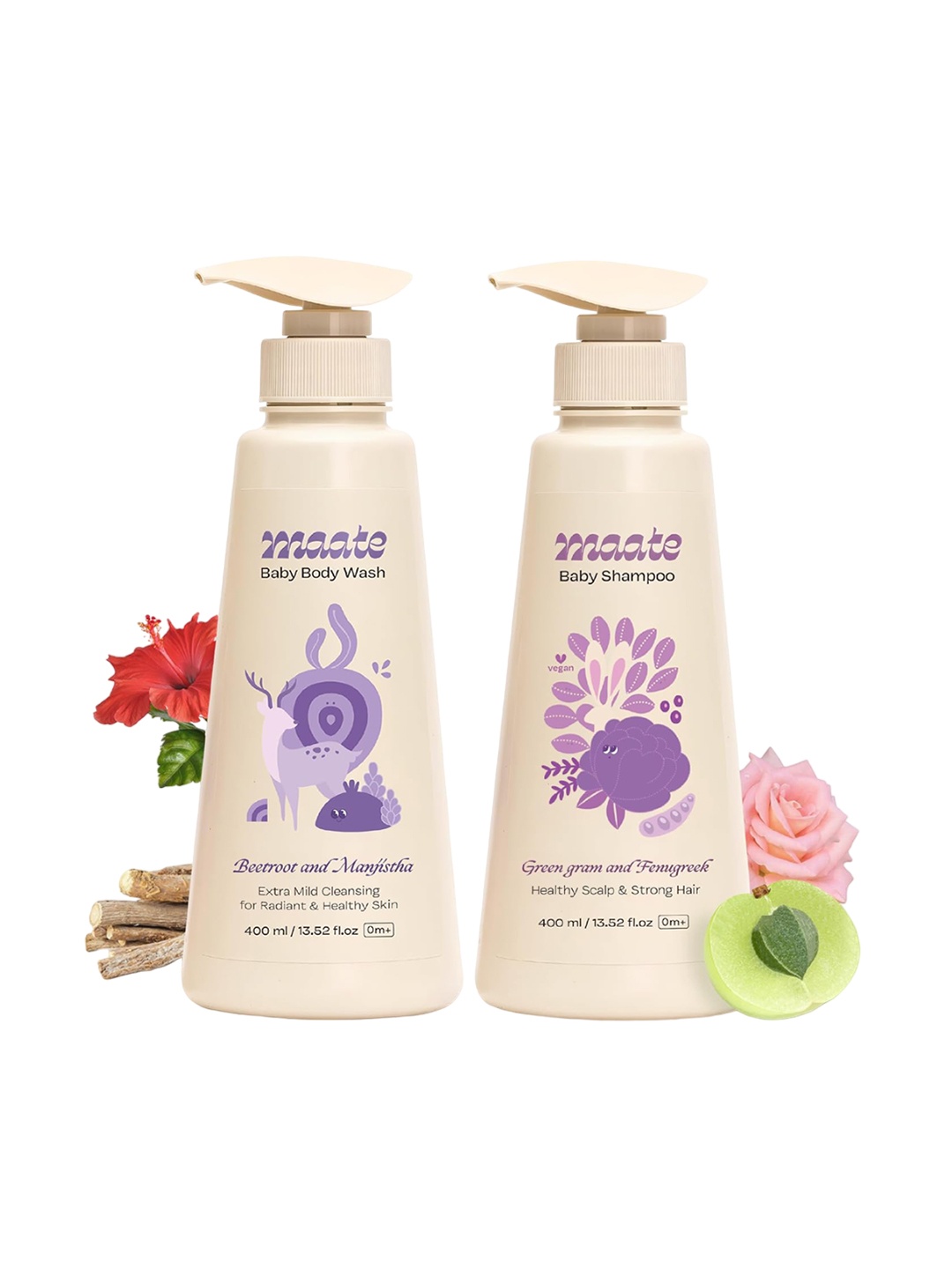 

MAATE Set of Beetroot & Manjistha Body Wash + Green Gram & Fenugreek Shampoo, Beige