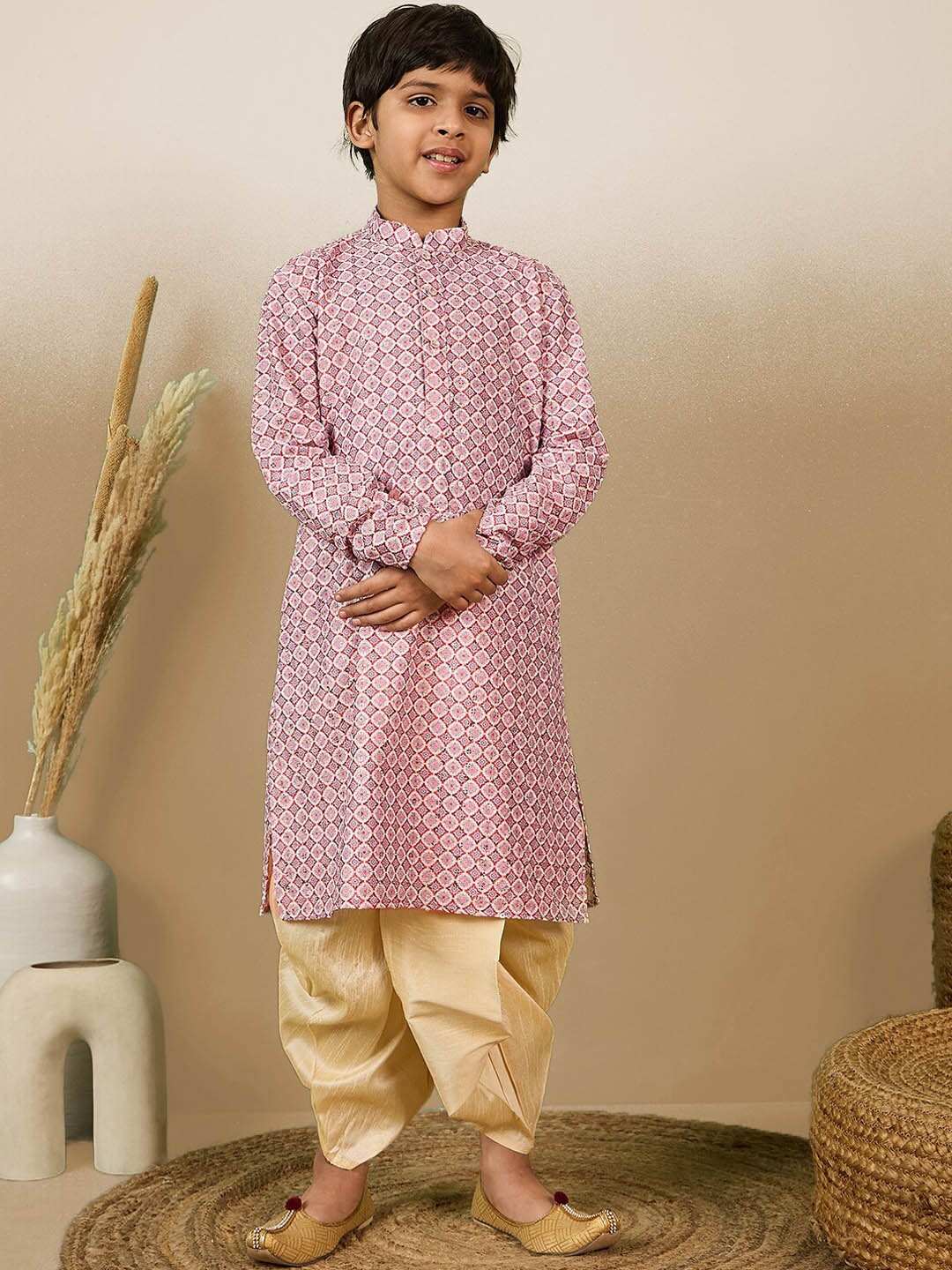 

Sanwara Boys Regular Sequinned Straight Kurta with Dhoti Pants, Rust