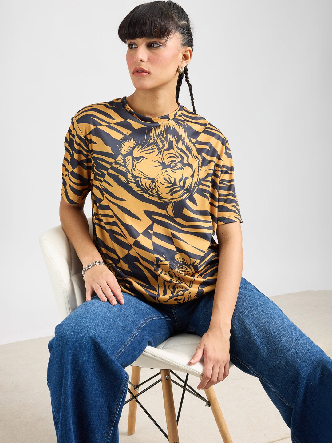 

FREAKINS Women Printed T-shirt, Brown