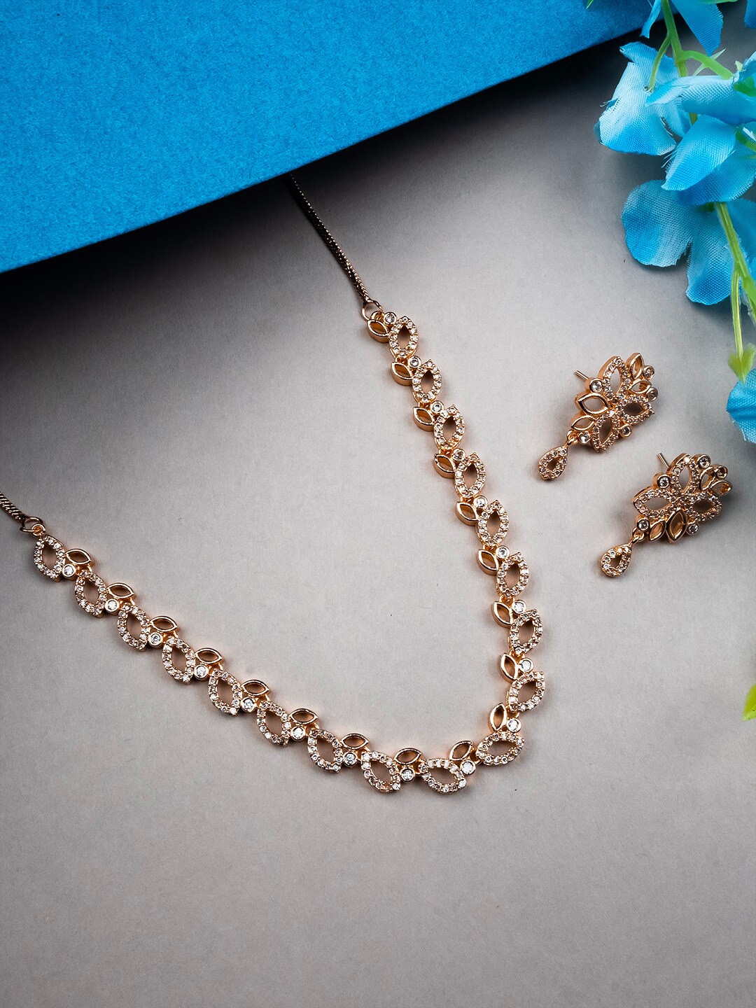 

StileAdda Rose Gold Plated AD Studded Jewellery Set