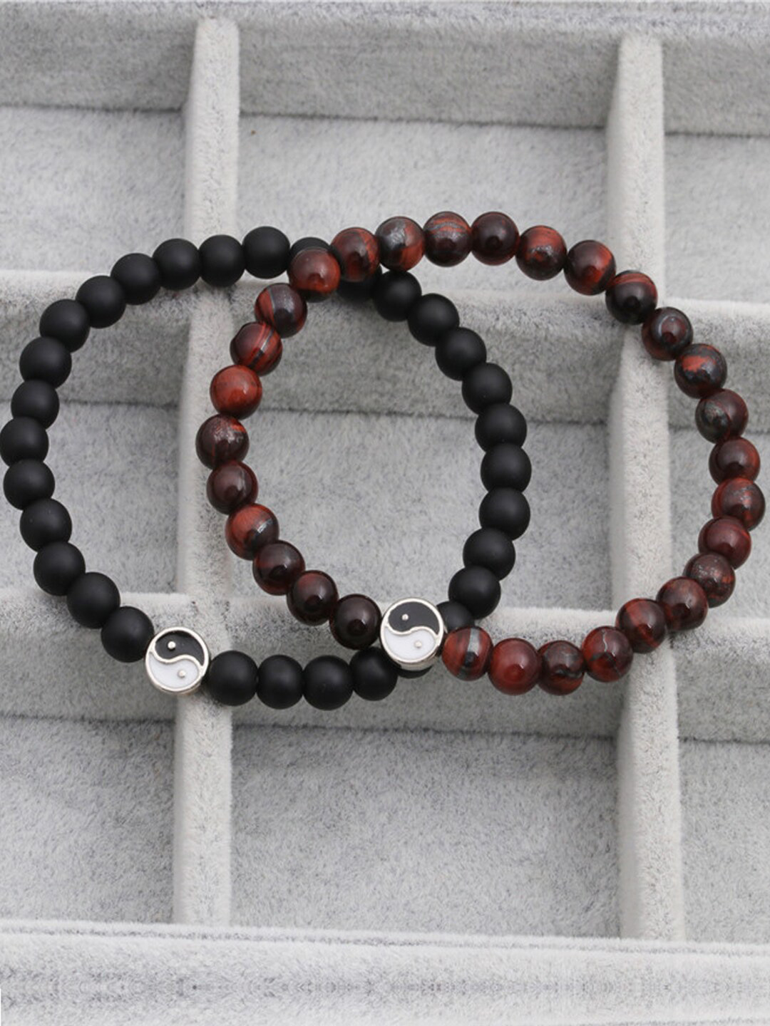 

Young & Forever Unisex Set Of 2 Brass-Plated Elasticated Bracelet, Red