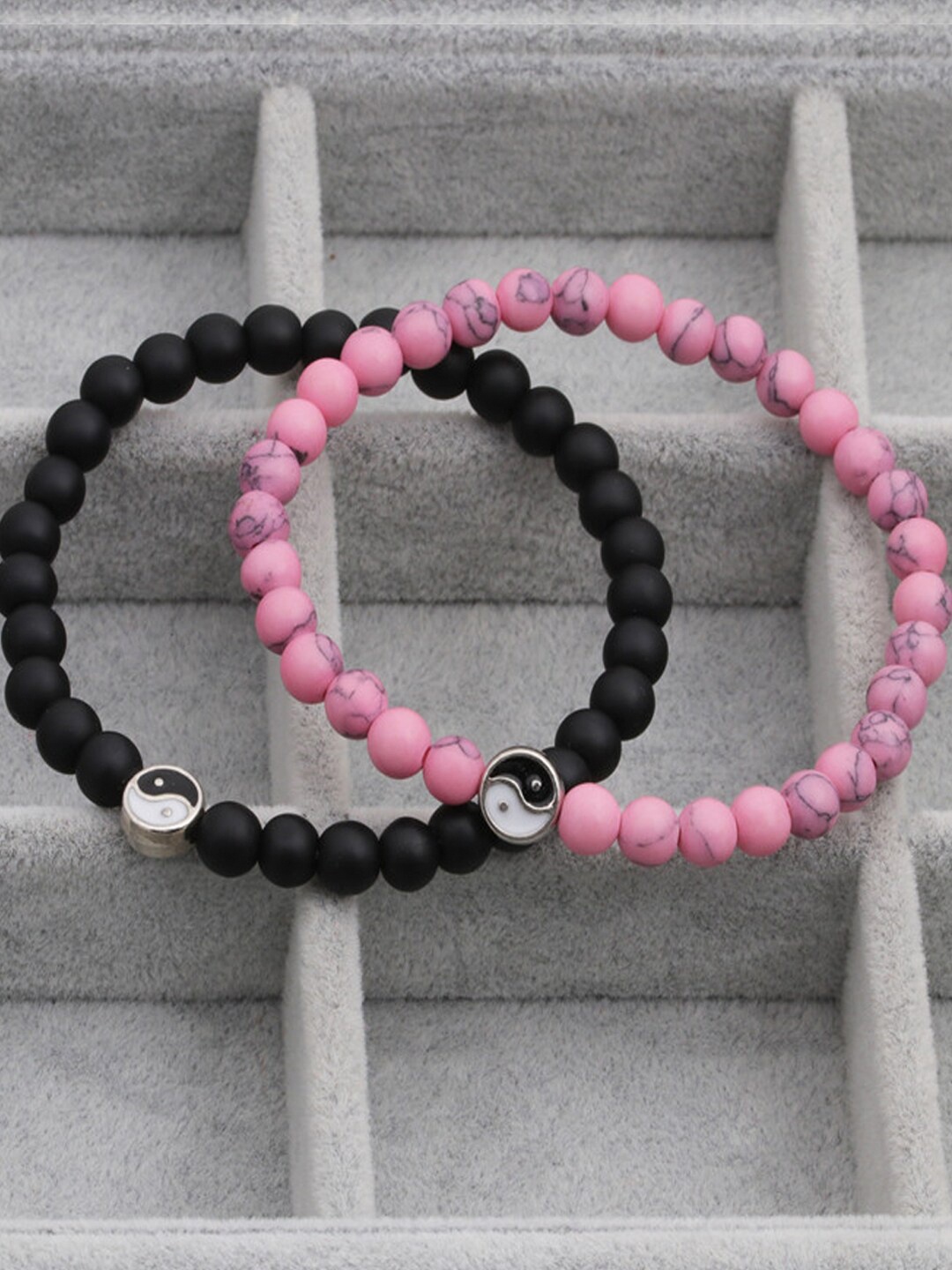 

Young & Forever Unisex Set Of 2 Onyx Brass-Plated Charm Bracelet, Pink