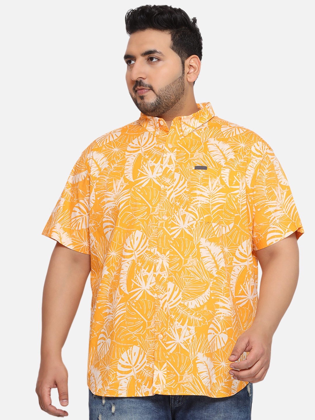 

Santonio Plus Size Classic Floral Printed Pure Cotton Casual Shirt, Yellow