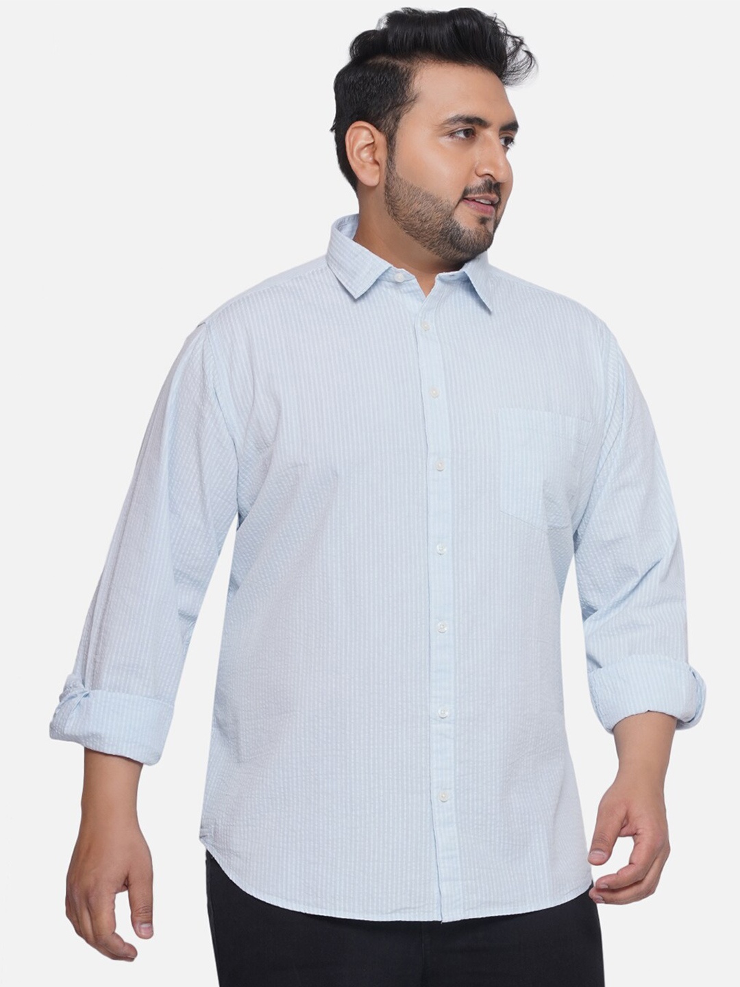 

Santonio Plus Size Striped Pure Cotton Casual Shirt, Blue