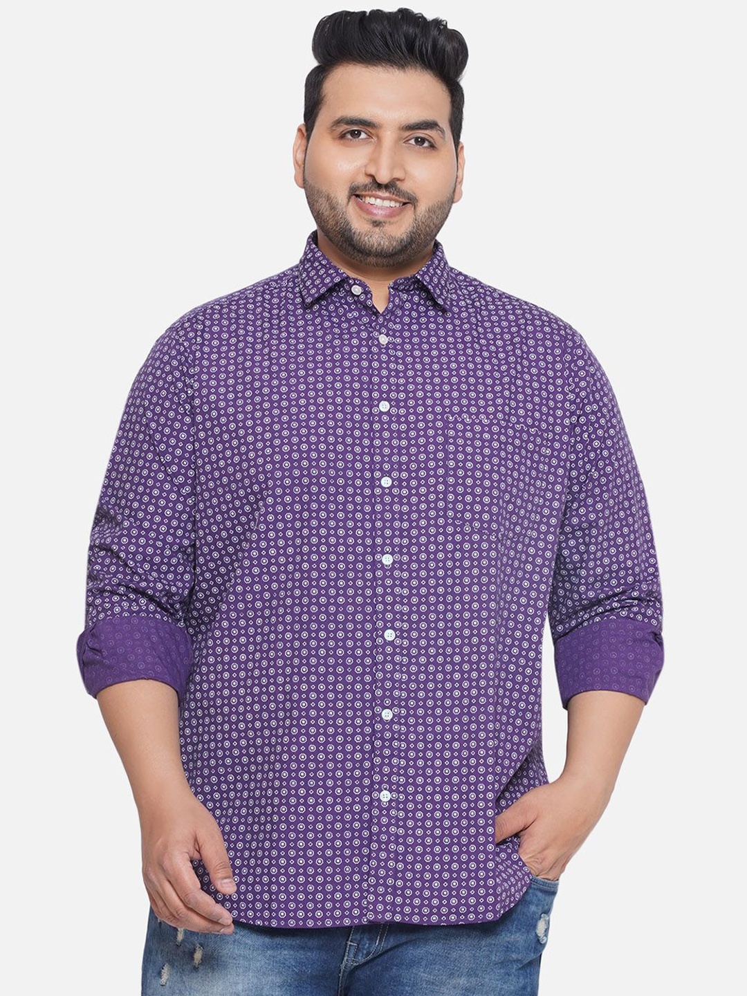 

Santonio Plus Size Classic Printed Pure Cotton Casual Shirt, Purple