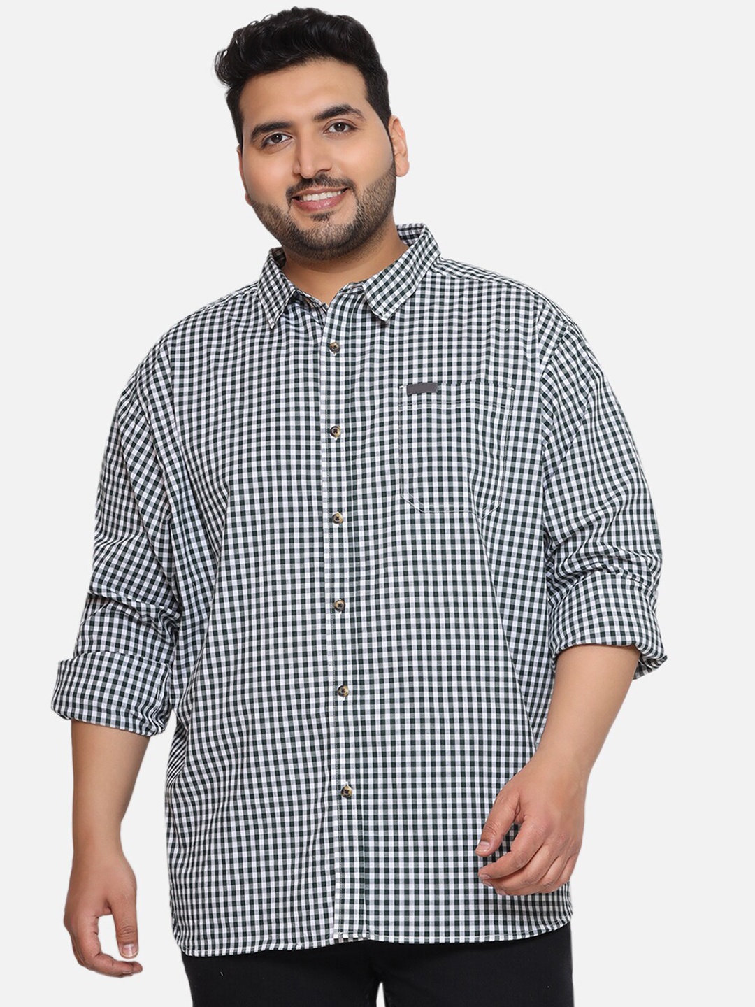 

Santonio Plus Size Classic Gingham Checked Pure Cotton Casual Shirt, Green