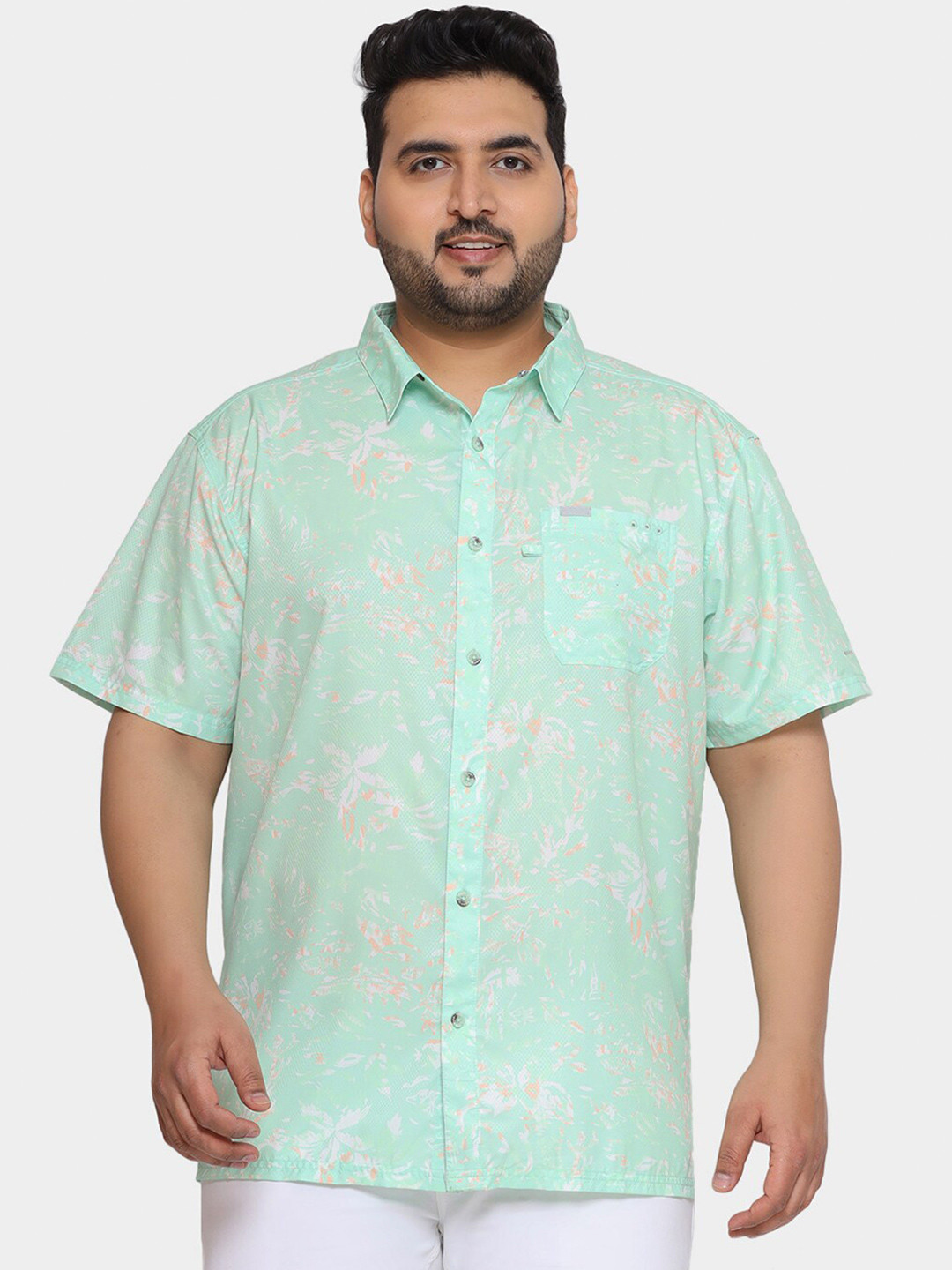 

Santonio Plus Size Floral Printed Pure Cotton Casual Shirt, Green