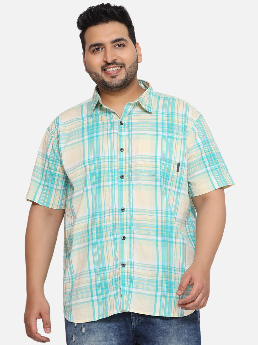 

Santonio Plus Size Classic Tartan Checked Pure Cotton Casual Shirt, Off white
