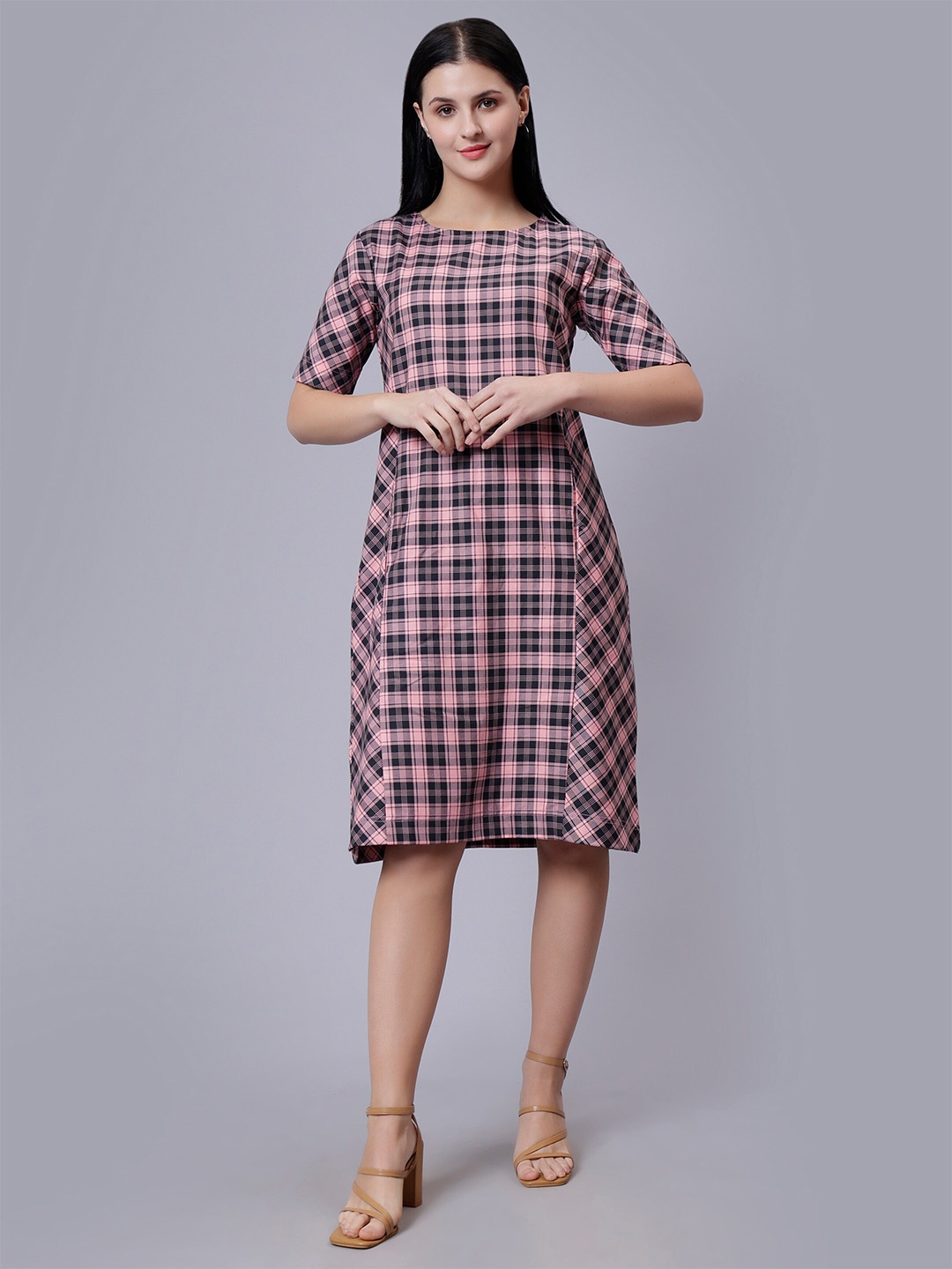 

Indyvarna Checked Sheath Dress, Pink