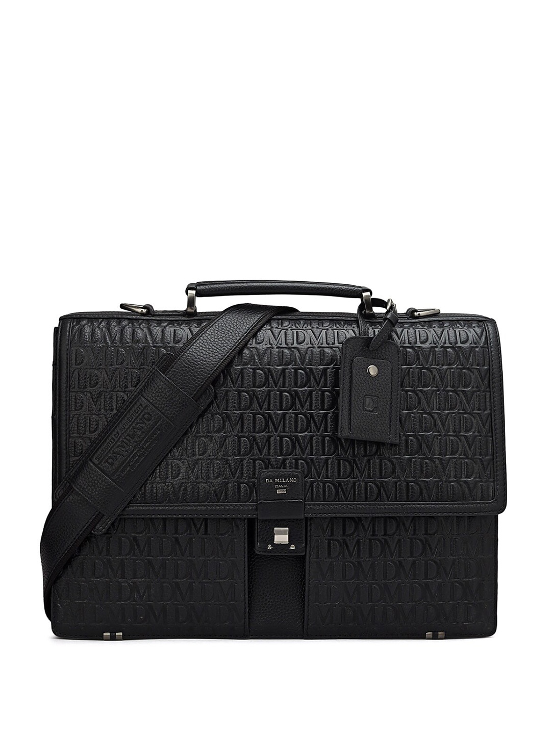

Da Milano Men Textured Messenger Bag, Black
