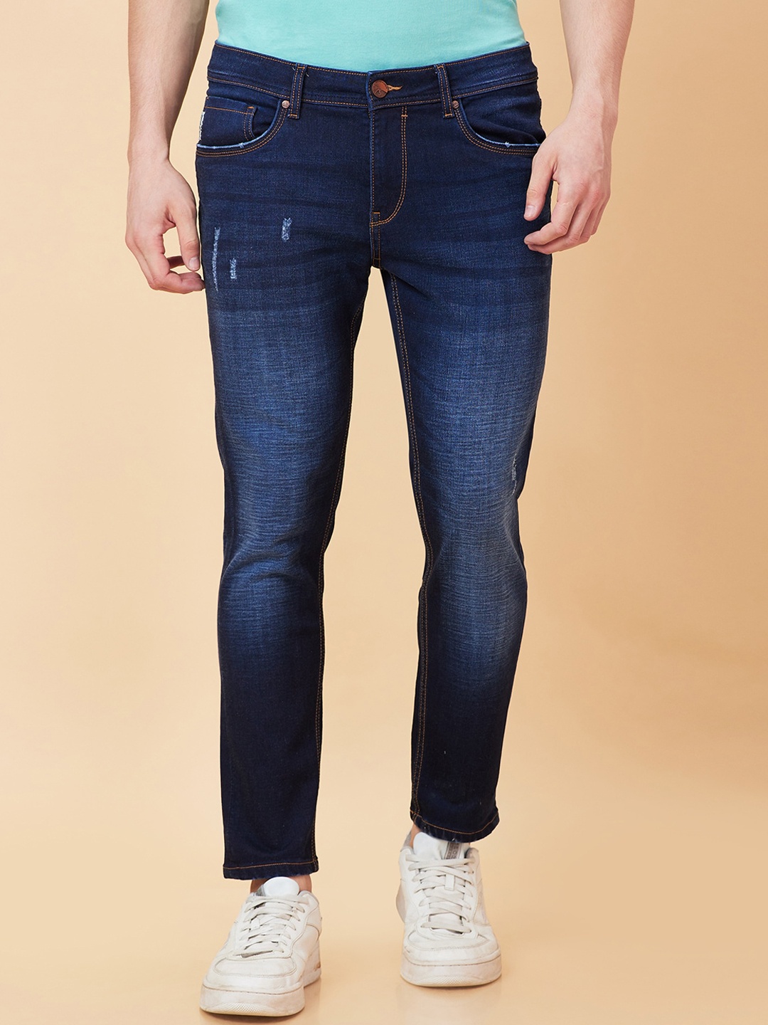 

Being Human Men Low Distress Light Fade Jeans, Blue