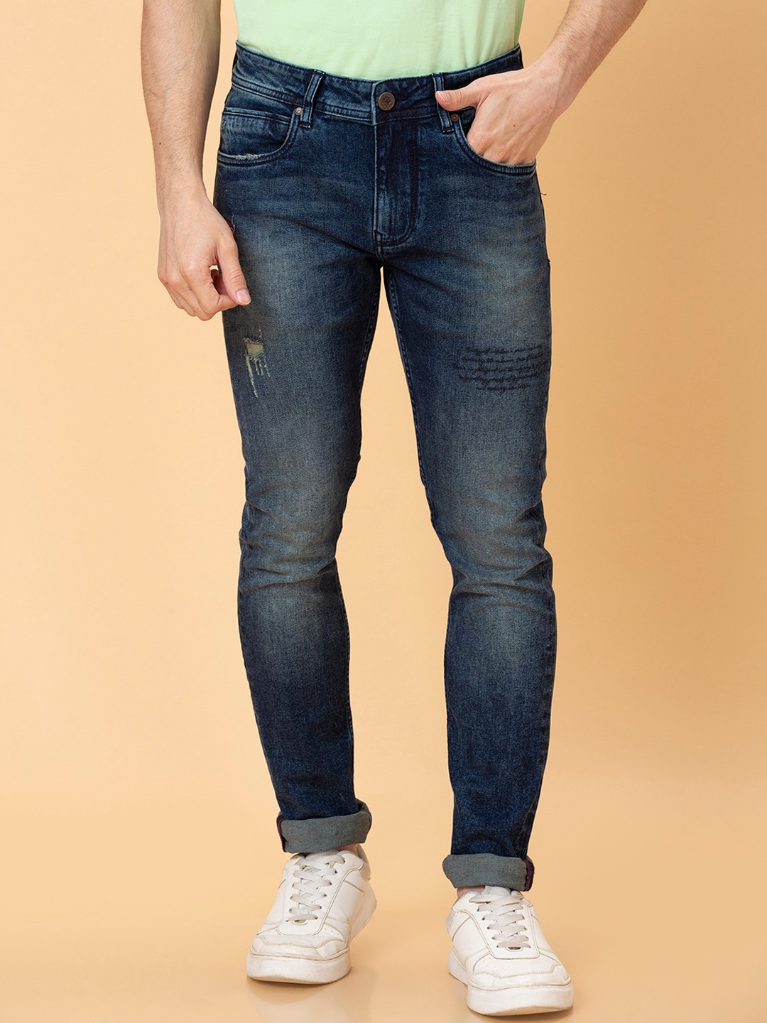 

Being Human Men Skinny Fit Low Distress Heavy Fade Jeans, Blue