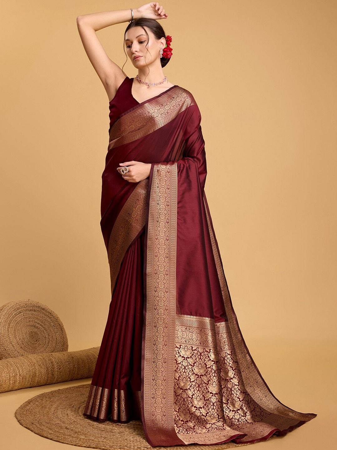 

Nimidiya Woven Design Zari Designer Banarasi Saree, Maroon
