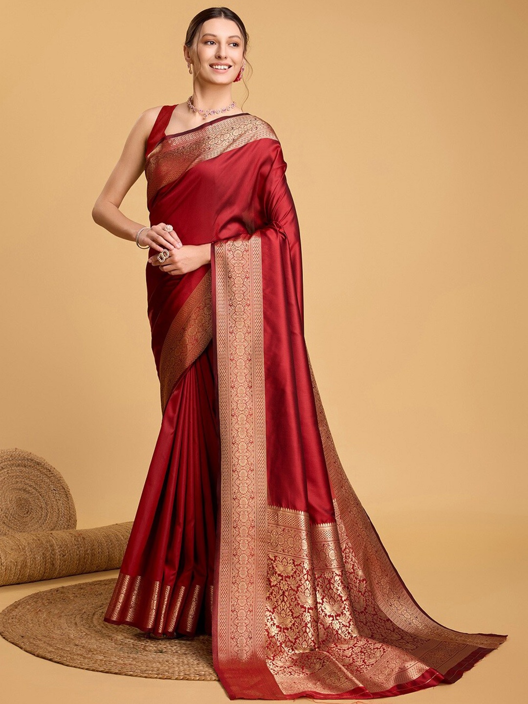 

Nimidiya Woven Design Zari Banarasi Saree, Red