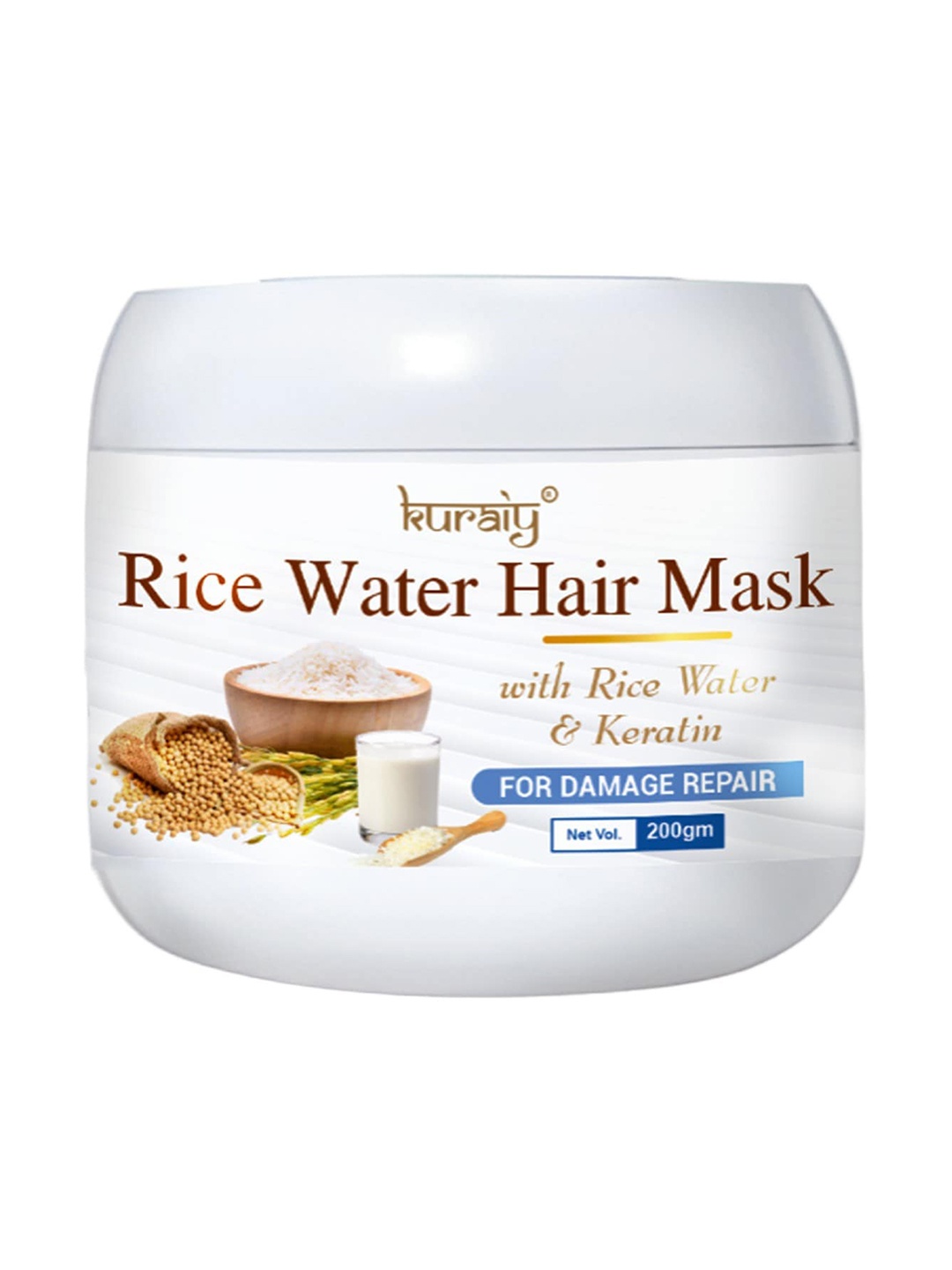 

KURAIY Rice Water Hair Mask With Keratin For Damage Repair - 200g, White