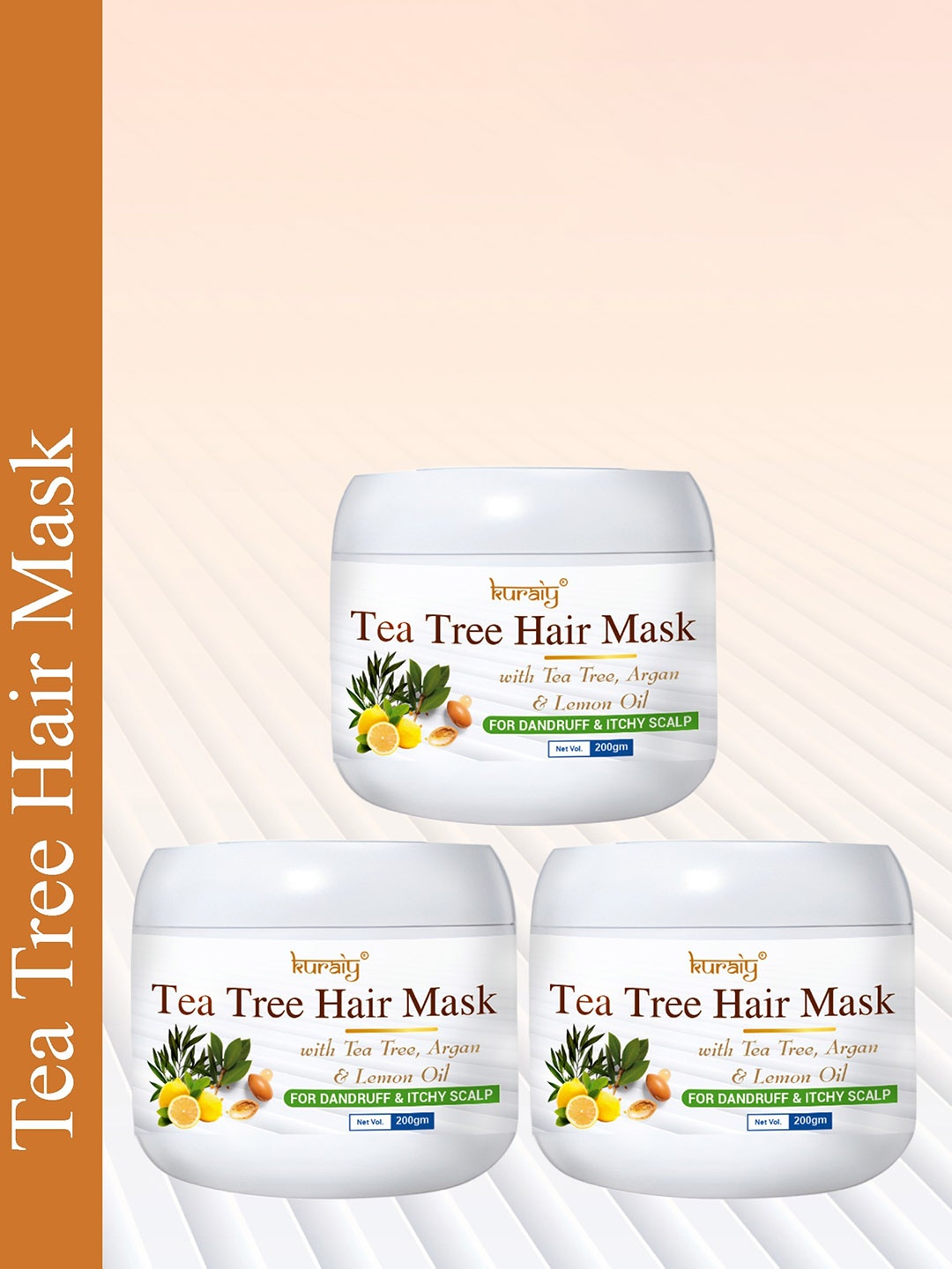 

KURAIY Set of 3 Tea Tree Hair Mask with Lemon & Argan Oil - 200 g each, White