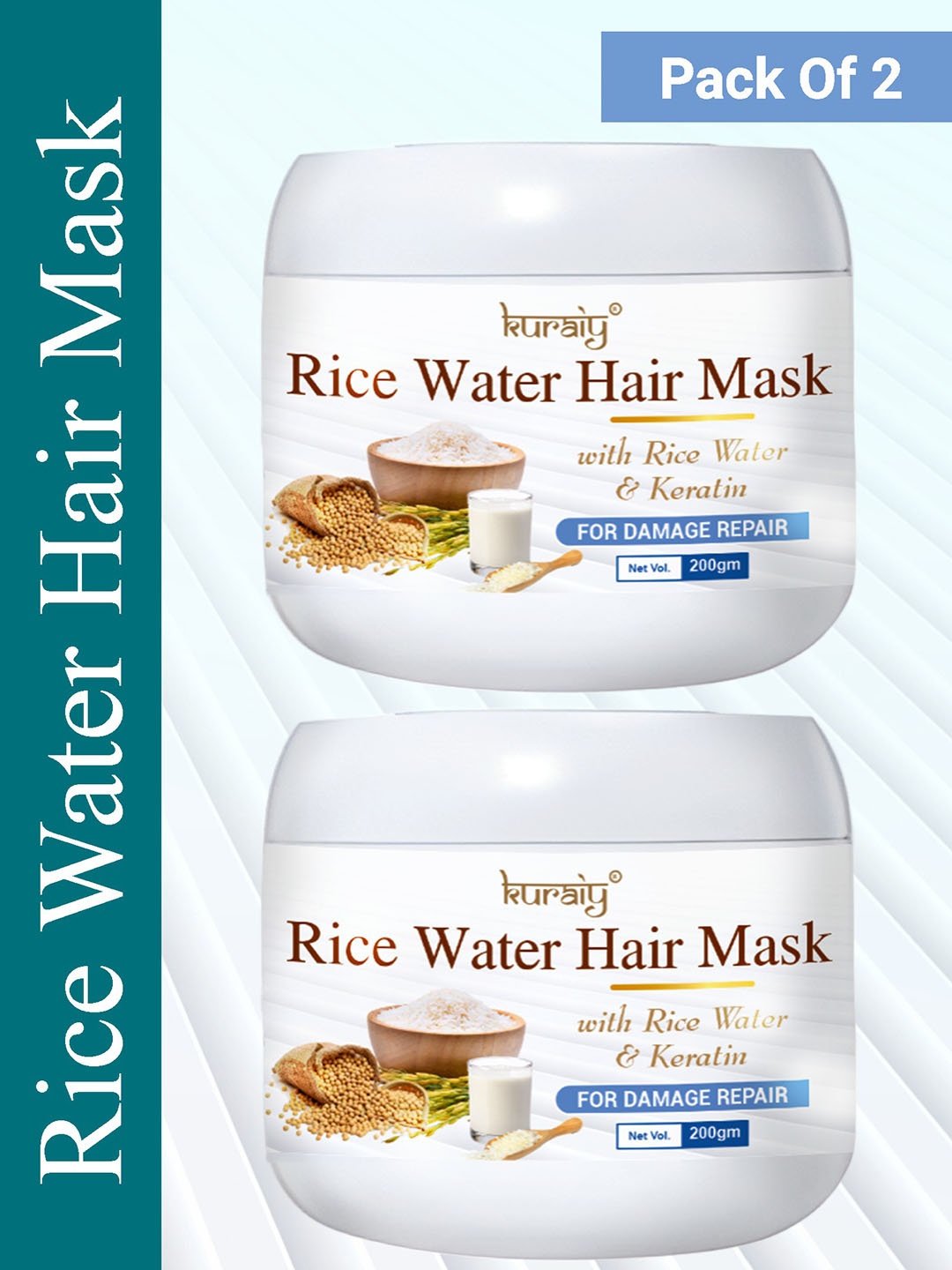 

KURAIY Set of 2 Rice Water Hair Mask with Keratin - 200 g each, White