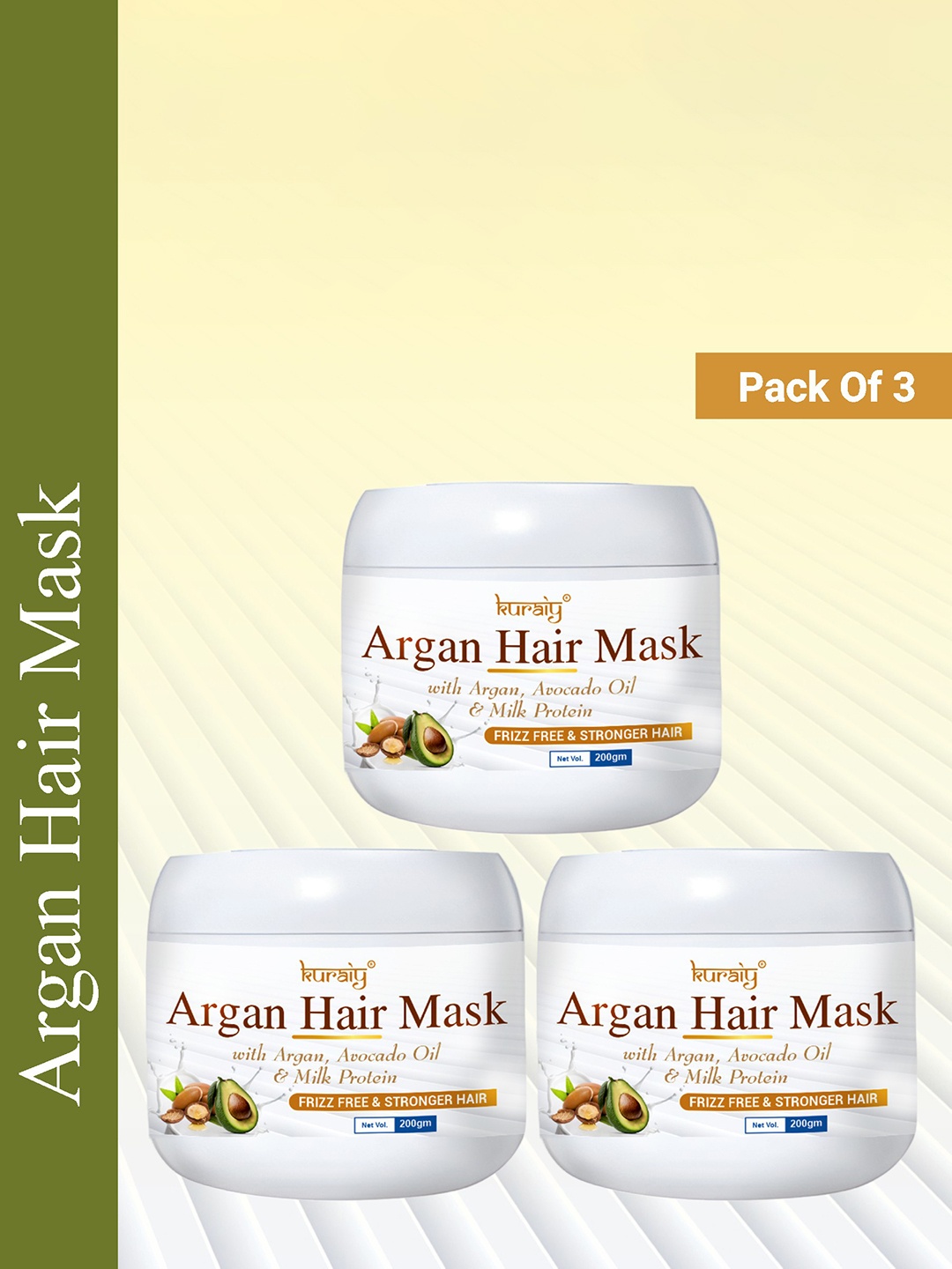 

KURAIY Set Of 3 Argan Hair Mask With Avocado Oil & Milk Protein - 200g Each, White