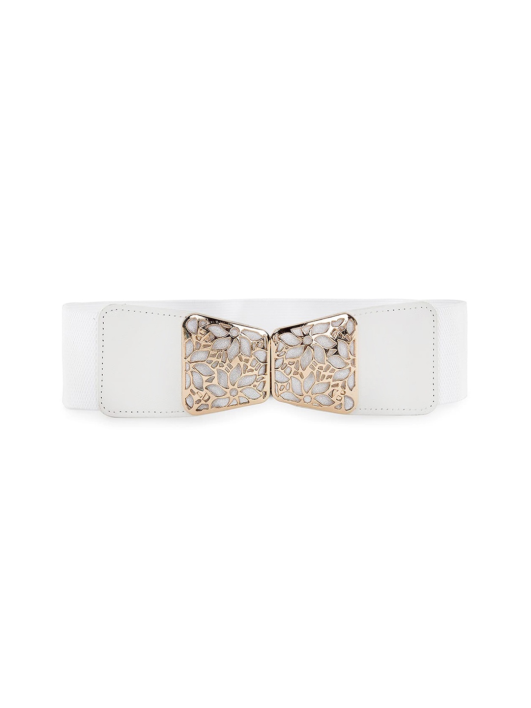 

REDHORNS Women Hollow Floral Design Elastic Waist Belt, White