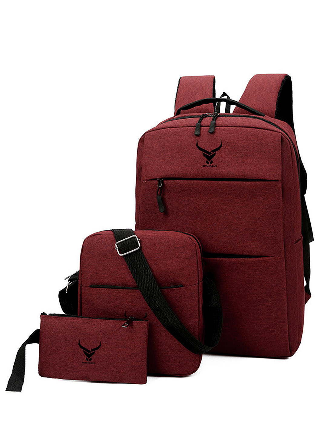 

REDHORNS Unisex Set of 3 Backpack with USB Charging Port With Sling Bag & Pouch, Maroon