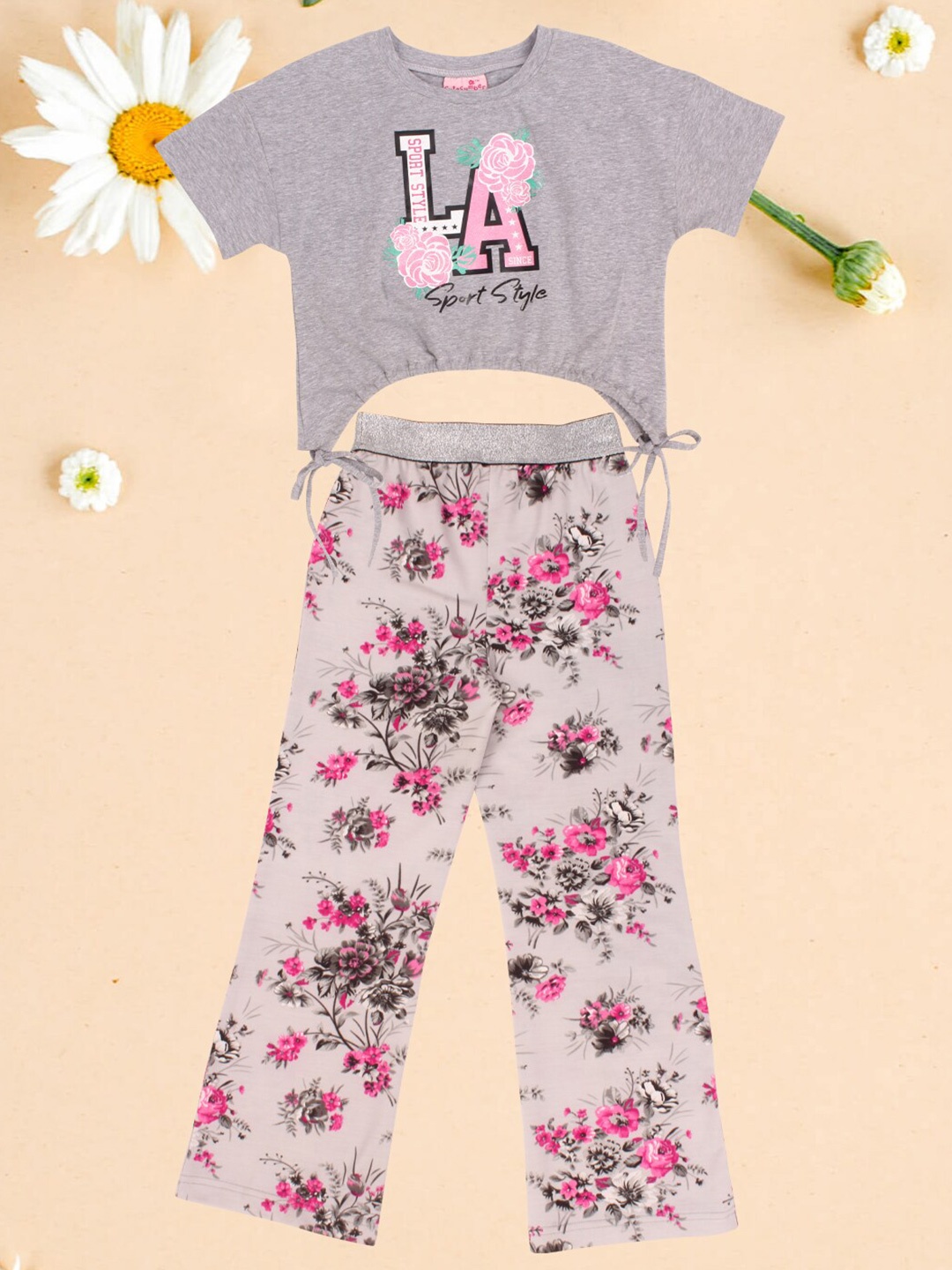 

CUTECUMBER Girls Graphic Printed Top With Trouser, Grey