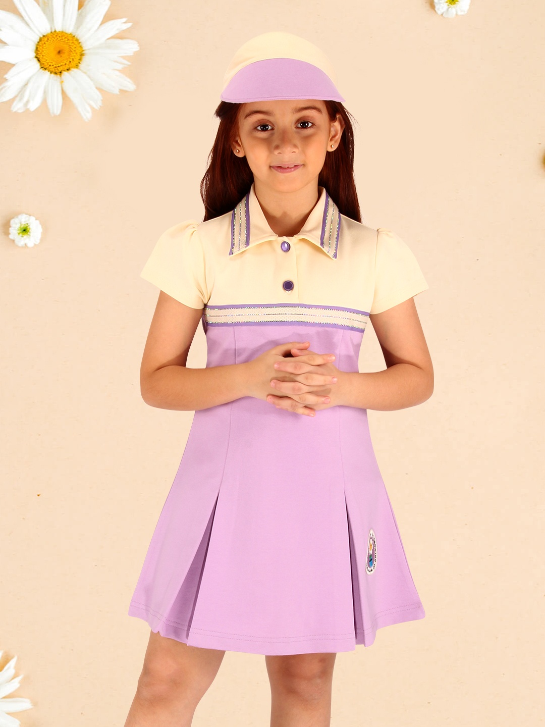 

CUTECUMBER Girls Colourblocked Cap Sleeve Fit & Flare Dress, Pink