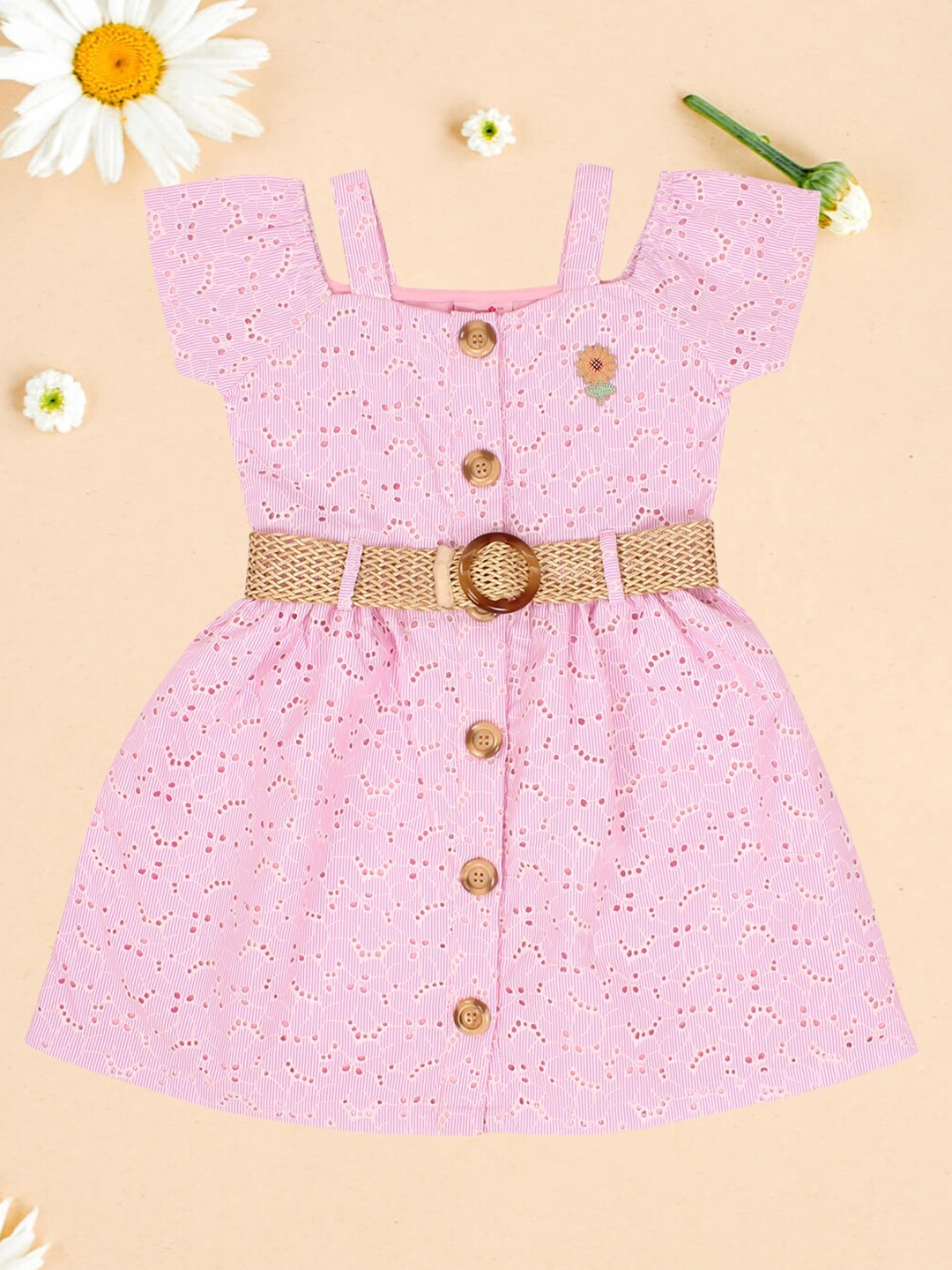 

CUTECUMBER Girls Conversational Print Applique Fit & Flare Casual Dress, Pink