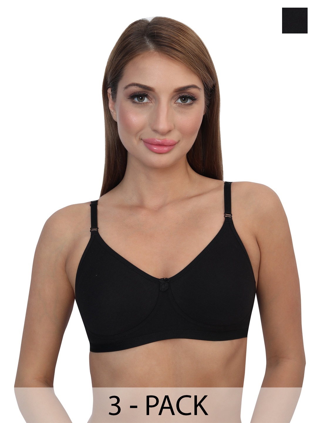 

Glamoras Pack Of 3 Full Coverage Non Padded T-shirt Bras With All Day Comfort, Black