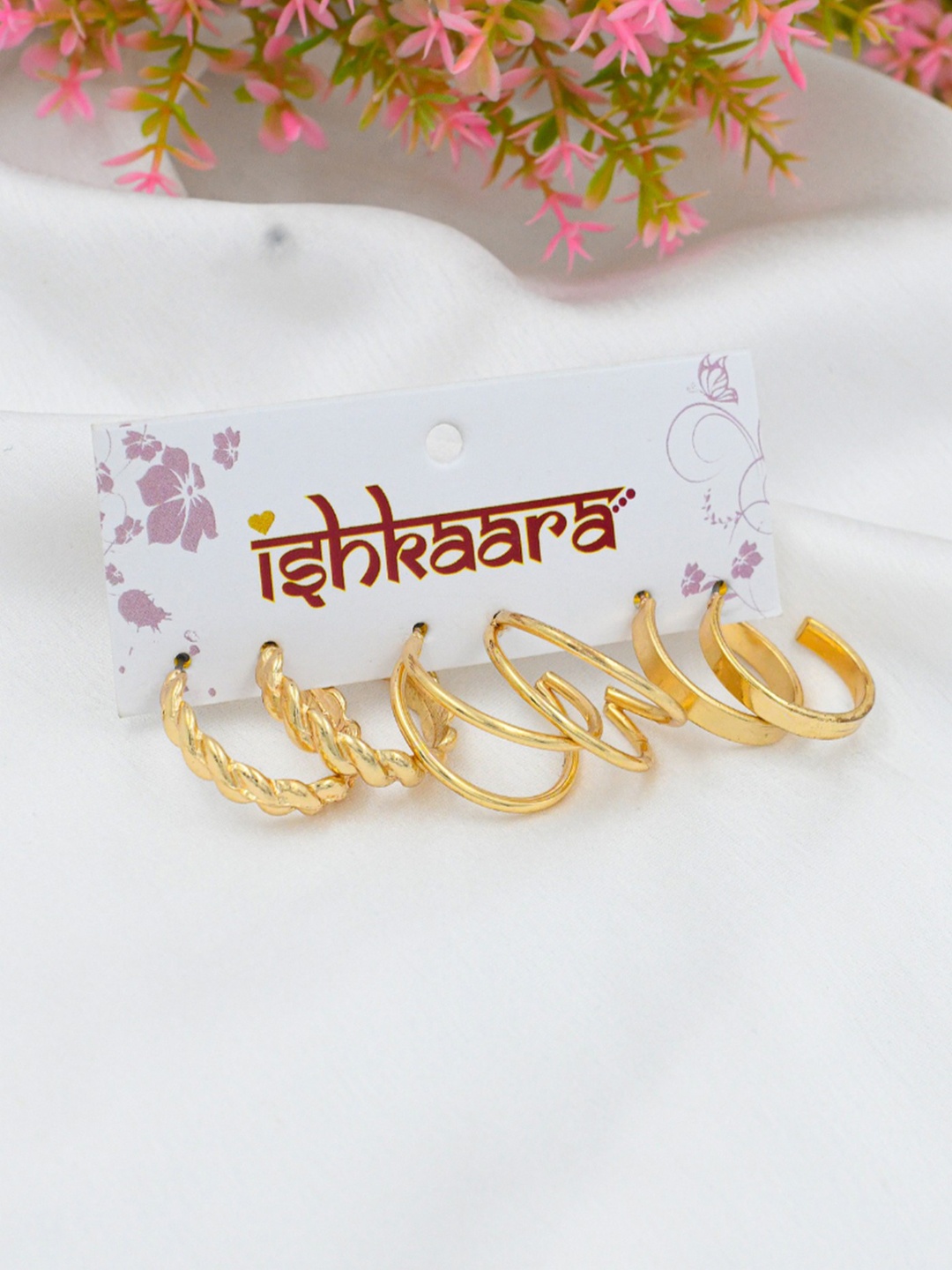

ISHKAARA Set Of 3 Contemporary Studs Earrings, Gold