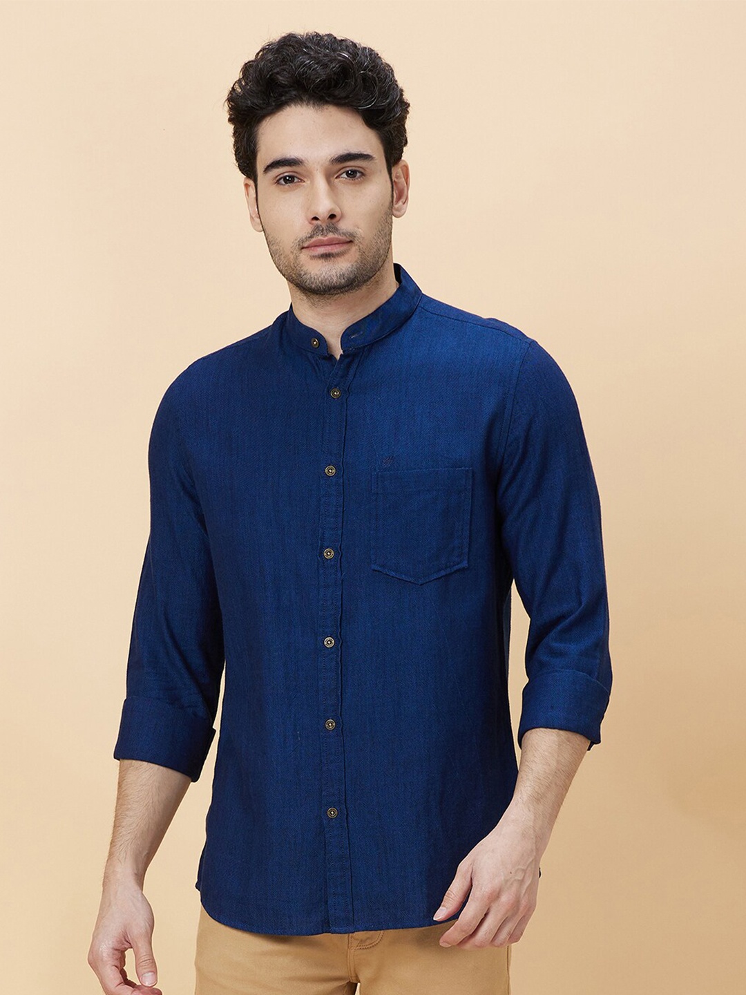 

Being Human Slim Fit Mandarin Collar Opaque Casual Shirt, Blue