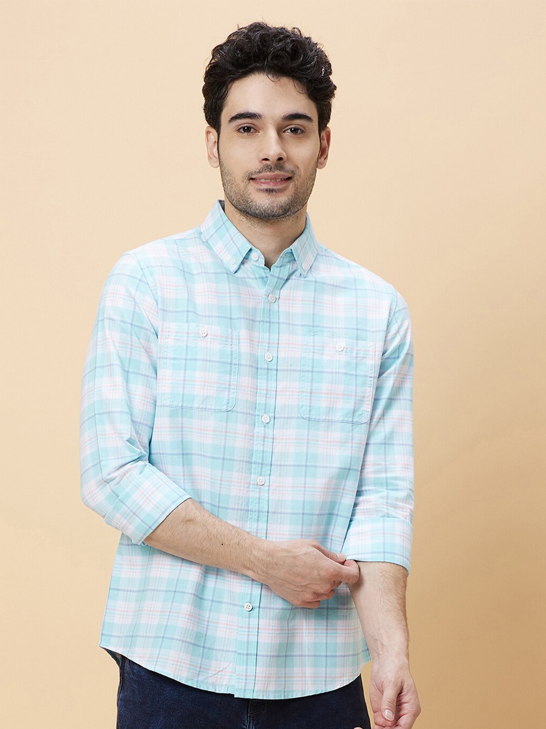 

Being Human Slim Fit Tartan Checks Button Down Collar Opaque Casual Shirt, White