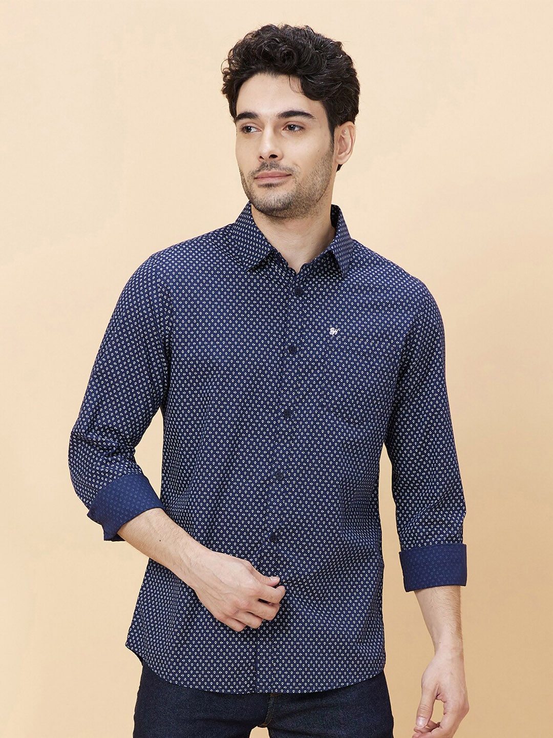 

Being Human Micro Ditsy Printed Cotton Slim Fit Casual Shirt, Blue