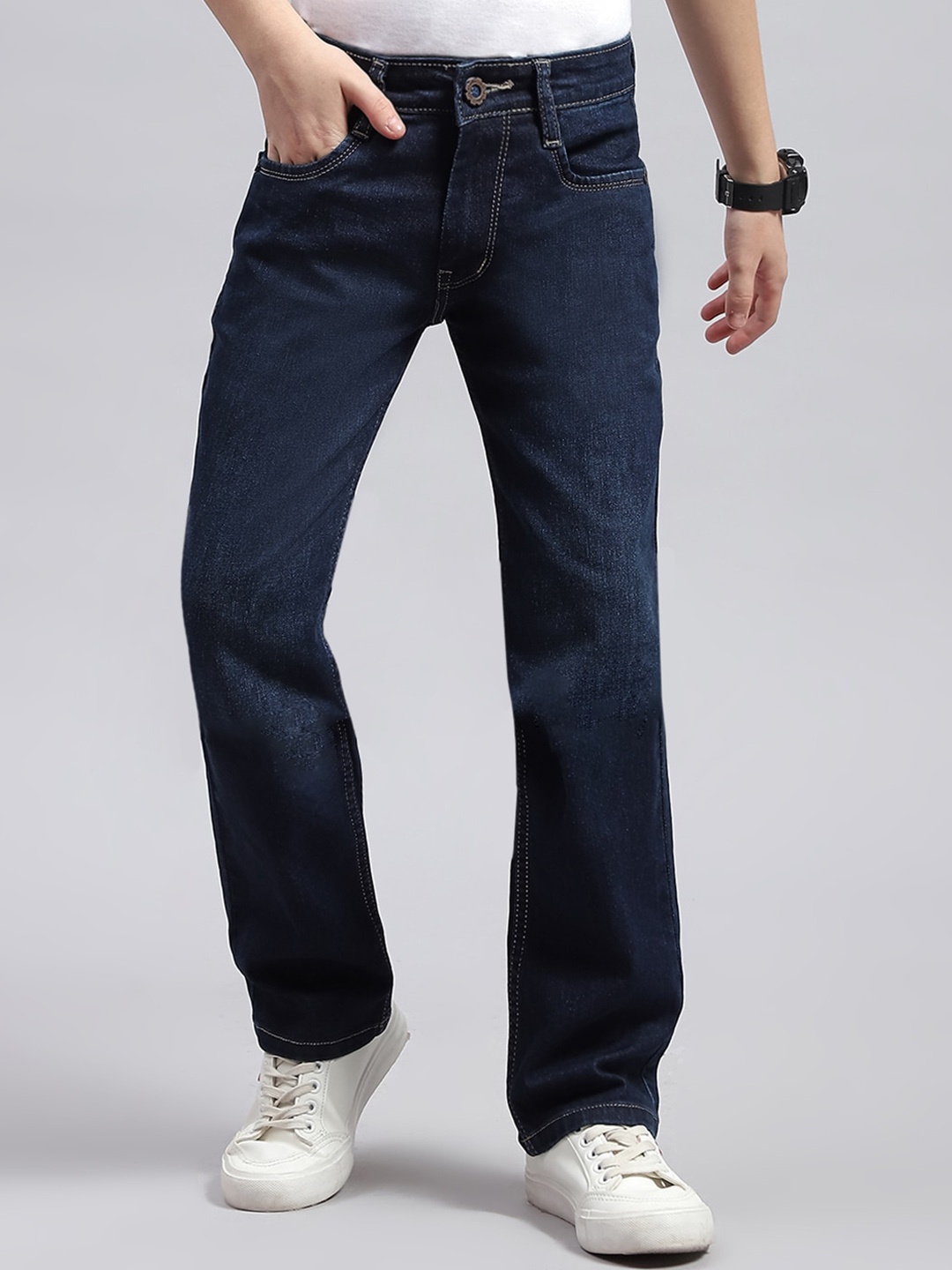 

Monte Carlo Boys Mid Rise Clean Look Stretchable Jeans, Navy blue