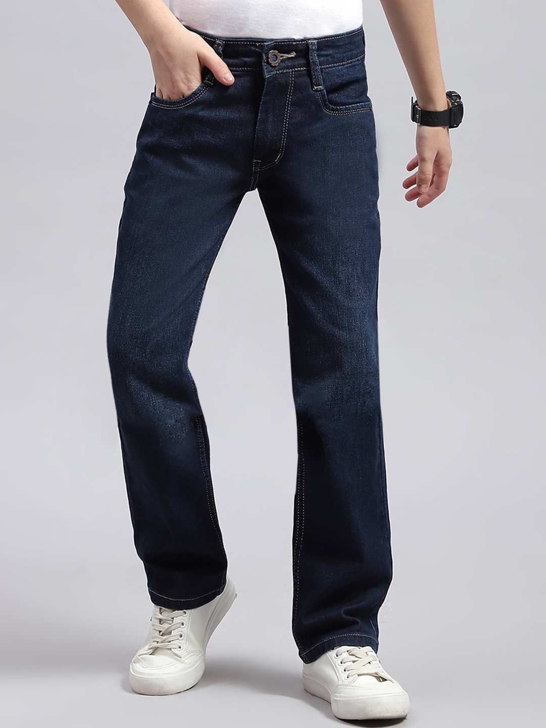 

Monte Carlo Boys Mid Rise Clean Look Cotton Jeans, Navy blue