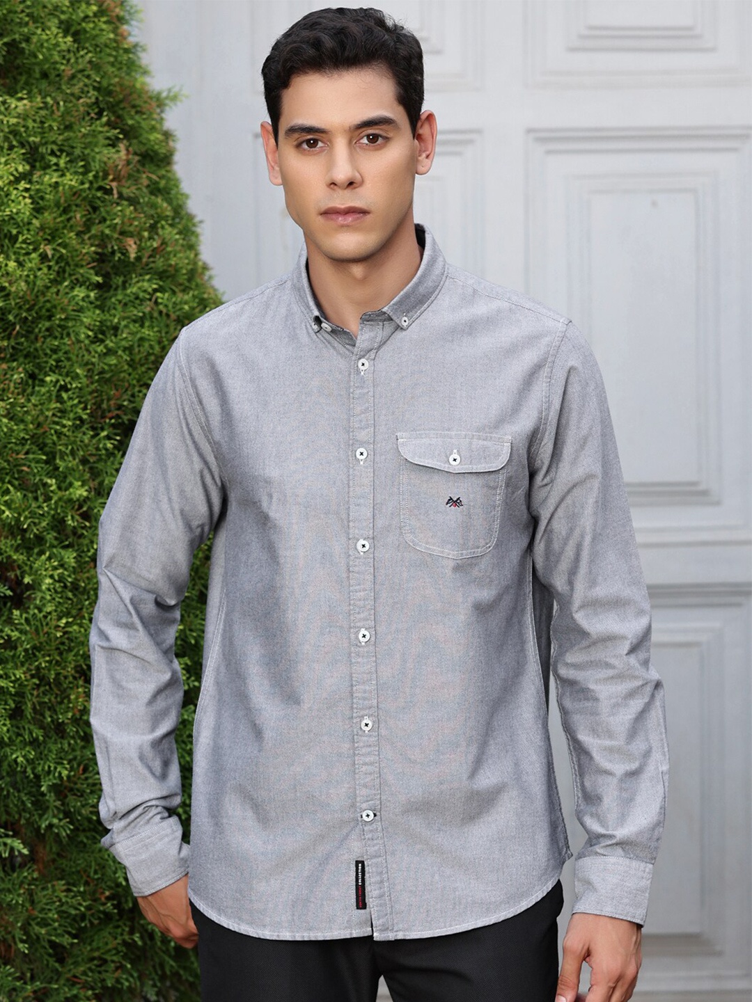 

Thomas Scott Premium Button-Down Collar Chambray Pure Cotton Casual Shirt, Black