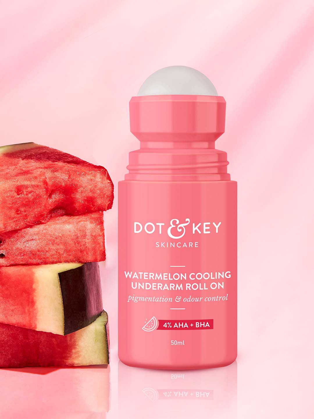 

DOT & KEY Watermelon Underarm Roll On Deodorant With 4% AHA+BHA - 50 ml, Peach