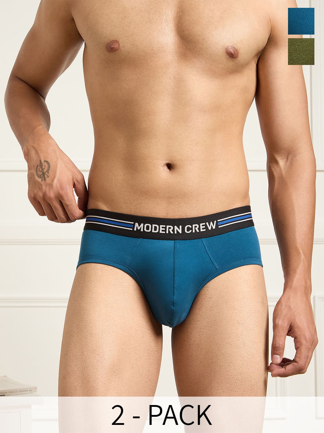 

MODERN CREW Men Pack of 2 CoolSense Cotton Briefs Underwear, Blue