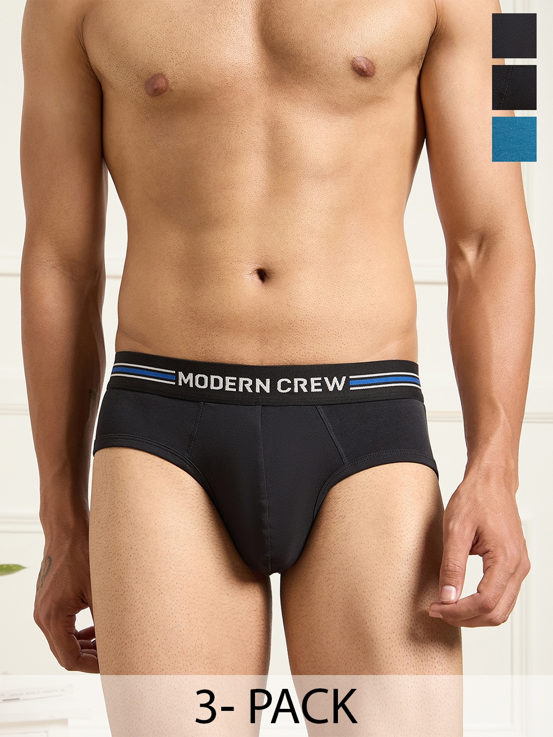

MODERN CREW Men Pack of 3 CoolSense Cotton Briefs Underwear, Black