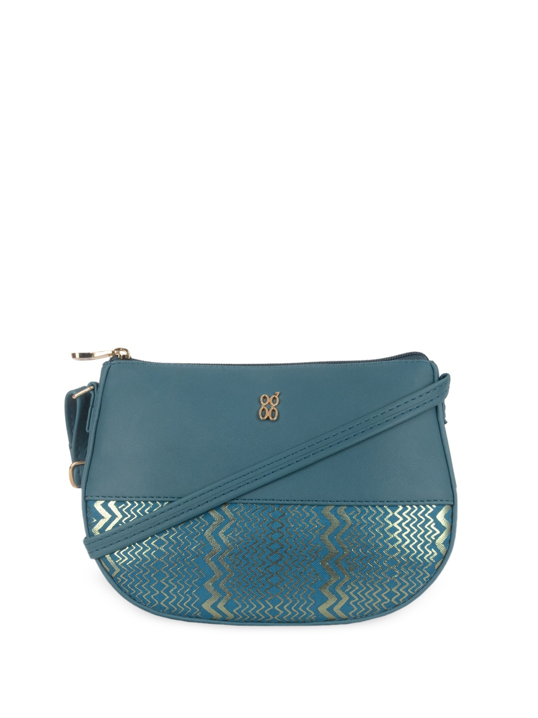 

Baggit Geometric Structured Sling Bag, Sea green
