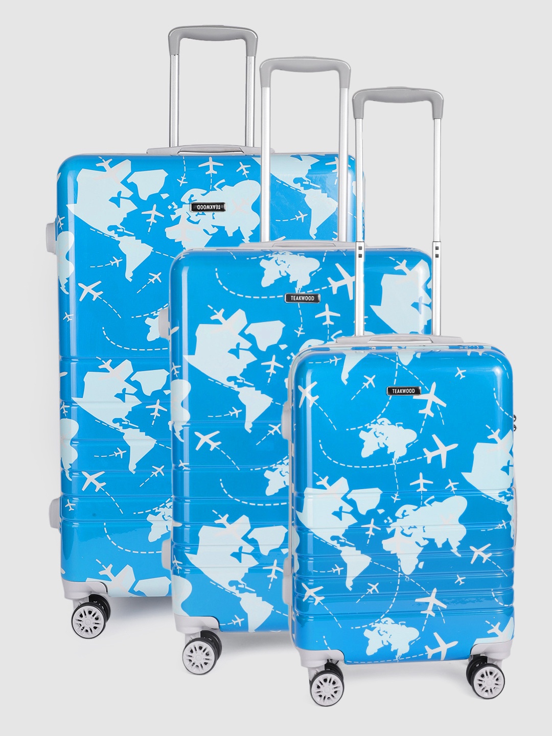 

Teakwood Leathers Set of 3 Aeroplane Print 360 Degree Rotation Hard Trolley Bags 182.3L, Blue