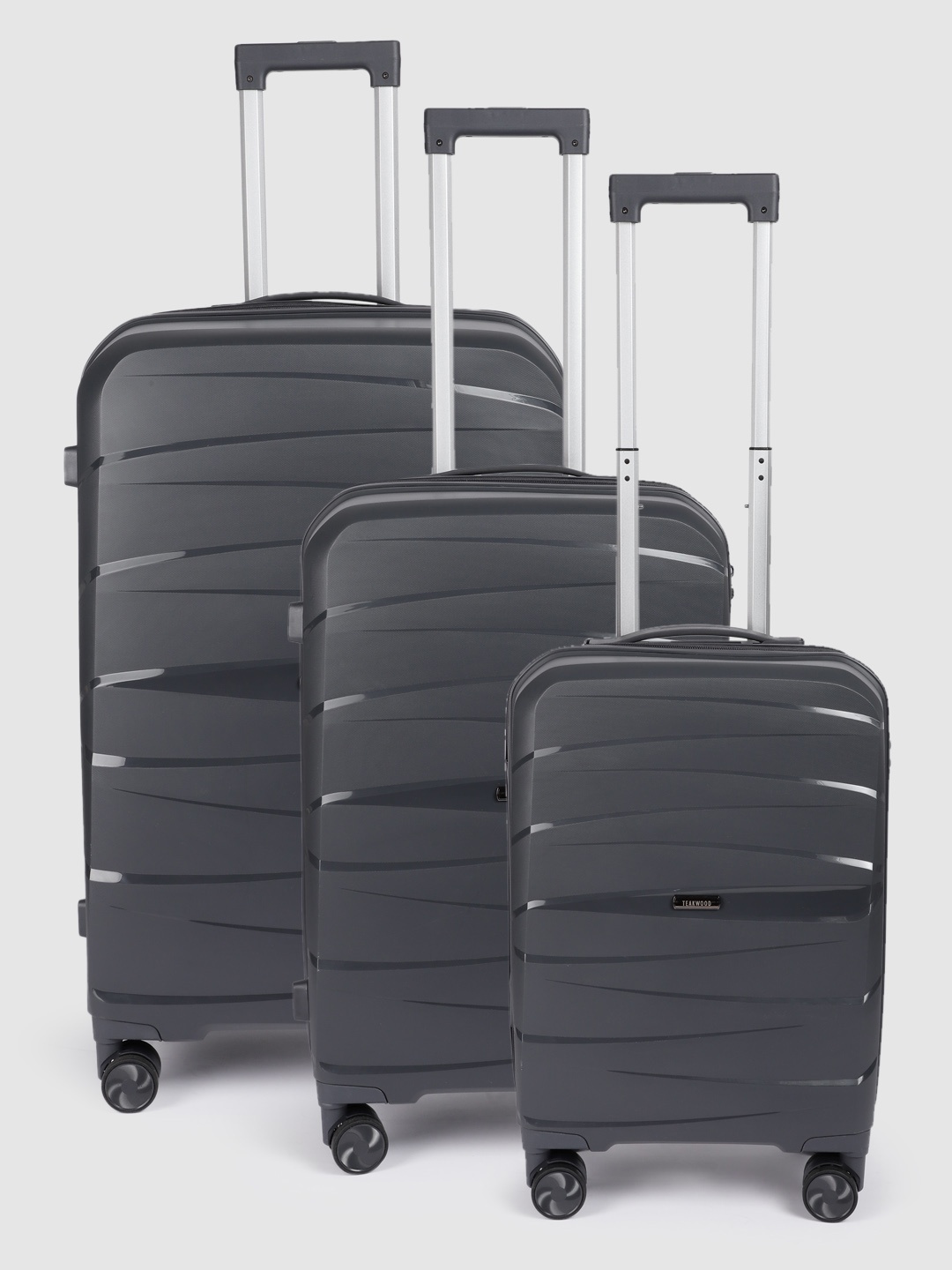 

Teakwood Leathers Set of 3 Textured 360-Degree Rotation Hard-Sided Trolley Bags 191L, Charcoal